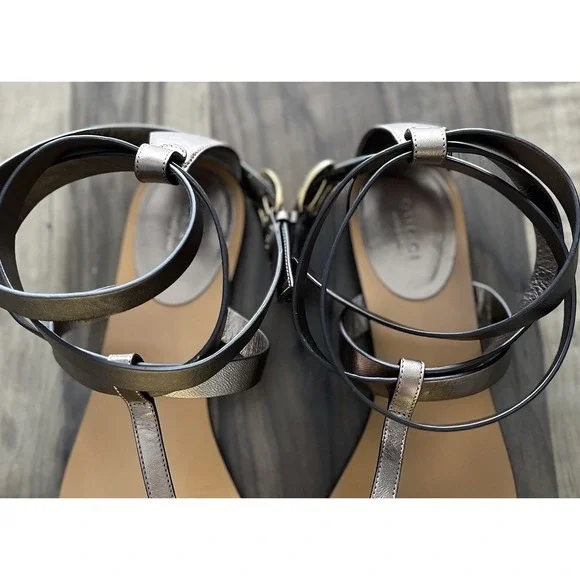 Gucci Bronze Leather Ankle Wrap Sandals Size 39 US Size 9 Made In Italy - Picture 5 of 12